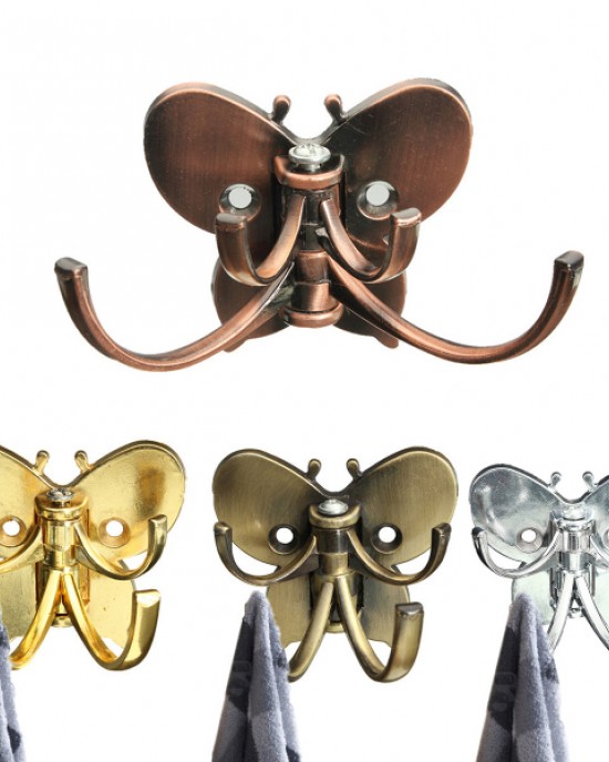 Alloy Butterfly Double Peg Door Wall Bathroom Hanger Hook