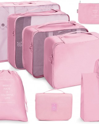 8 In 1 Toiletry Bag Travel Storage Bag Set Folding Storage Bag  Pink