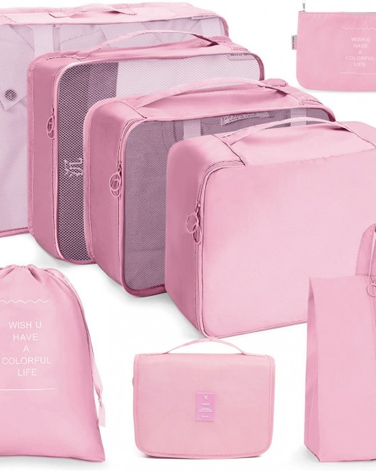 8 In 1 Toiletry Bag Travel Storage Bag Set Folding Storage Bag Pink 8 In 1 Toiletry Bag Travel Storage Bag Set Folding Storage Bag Pink