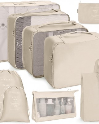 9 In 1 Cosmetic Bag Travel Storage Bag Set Folding Storage Bag   Beige