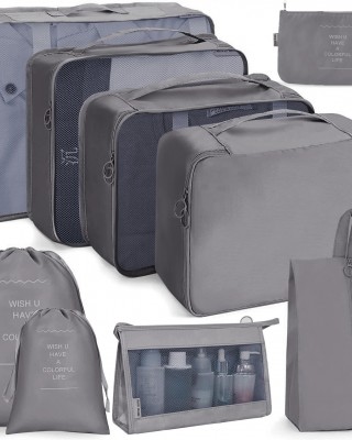 9 In 1 Cosmetic Bag Travel Storage Bag Set Folding Storage Bag  Gray