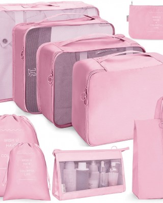 9 In 1 Cosmetic Bag Travel Storage Bag Set Folding Storage Bag  Pink