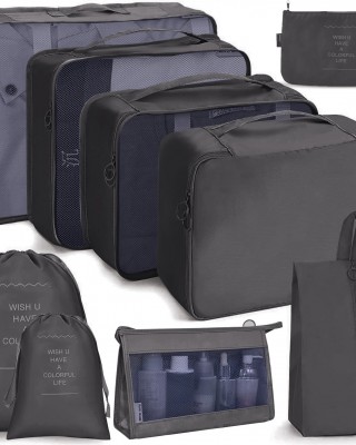 9 In 1 Cosmetic Bag Travel Storage Bag Set Folding Storage Bag   Black