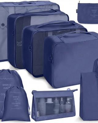 9 In 1 Cosmetic Bag Travel Storage Bag Set Folding Storage Bag  Navy Blue