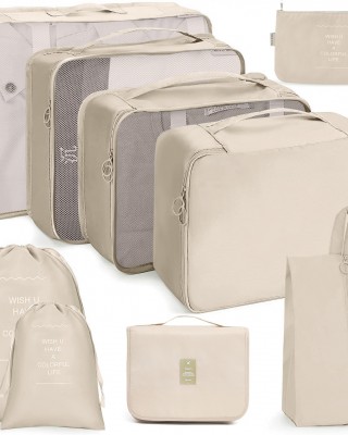 9 In 1 Toiletry Bag Travel Storage Bag Set Folding Storage Bag   Beige
