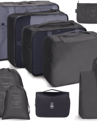9 In 1 Toiletry Bag Travel Storage Bag Set Folding Storage Bag   Black